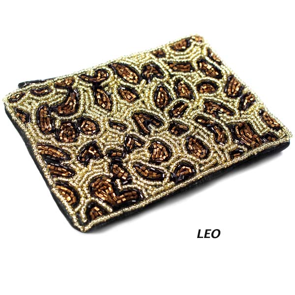 FASHION LEO BEADED COIN PURSE(HW0025-MD727)